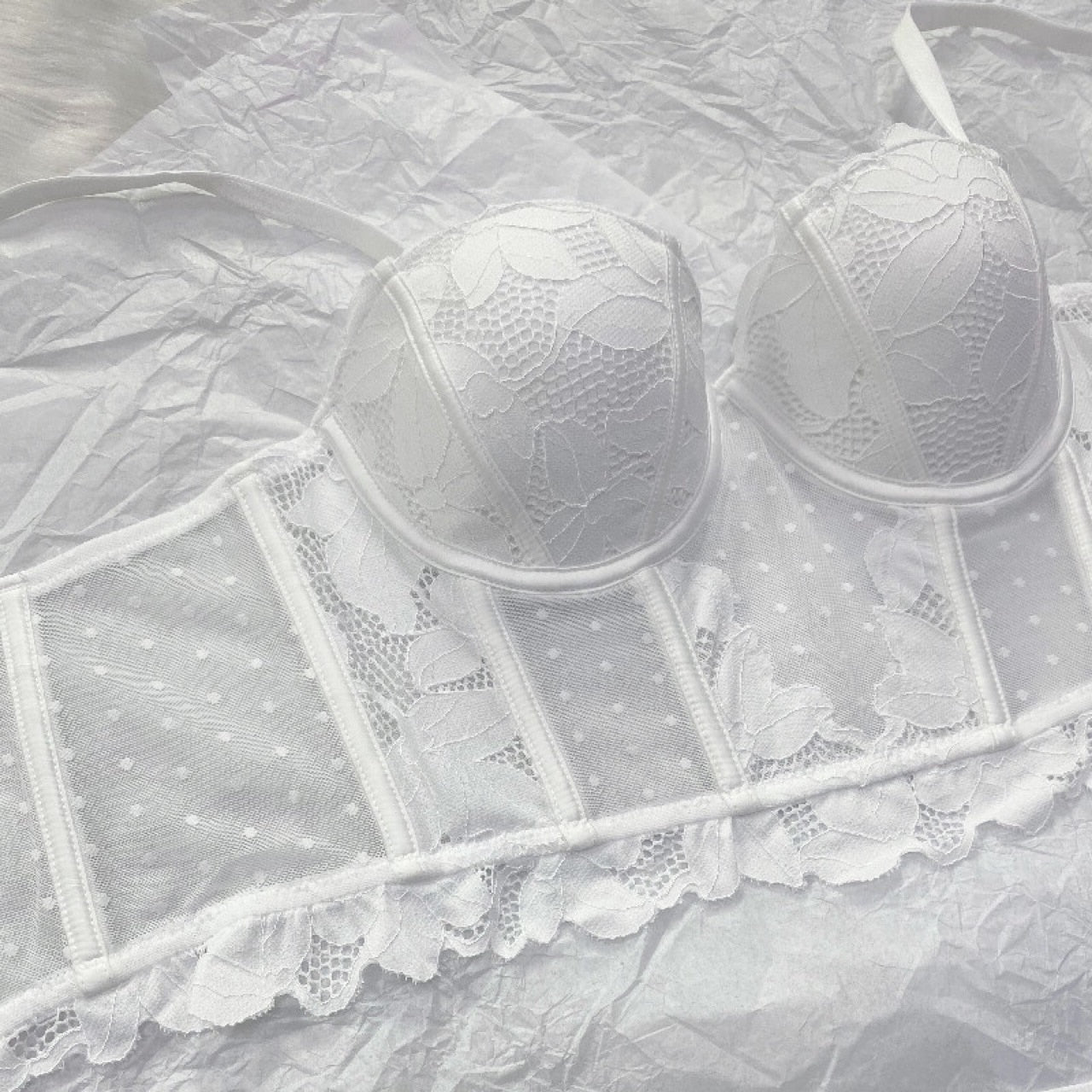 Bustier brassière push-up dentelle et culotte dentelle transparente ensemble lingerie fine L'eau Douce