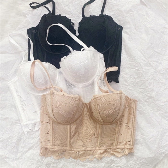 Bustier brassière push-up dentelle et culotte dentelle transparente ensemble lingerie fine L'eau Douce