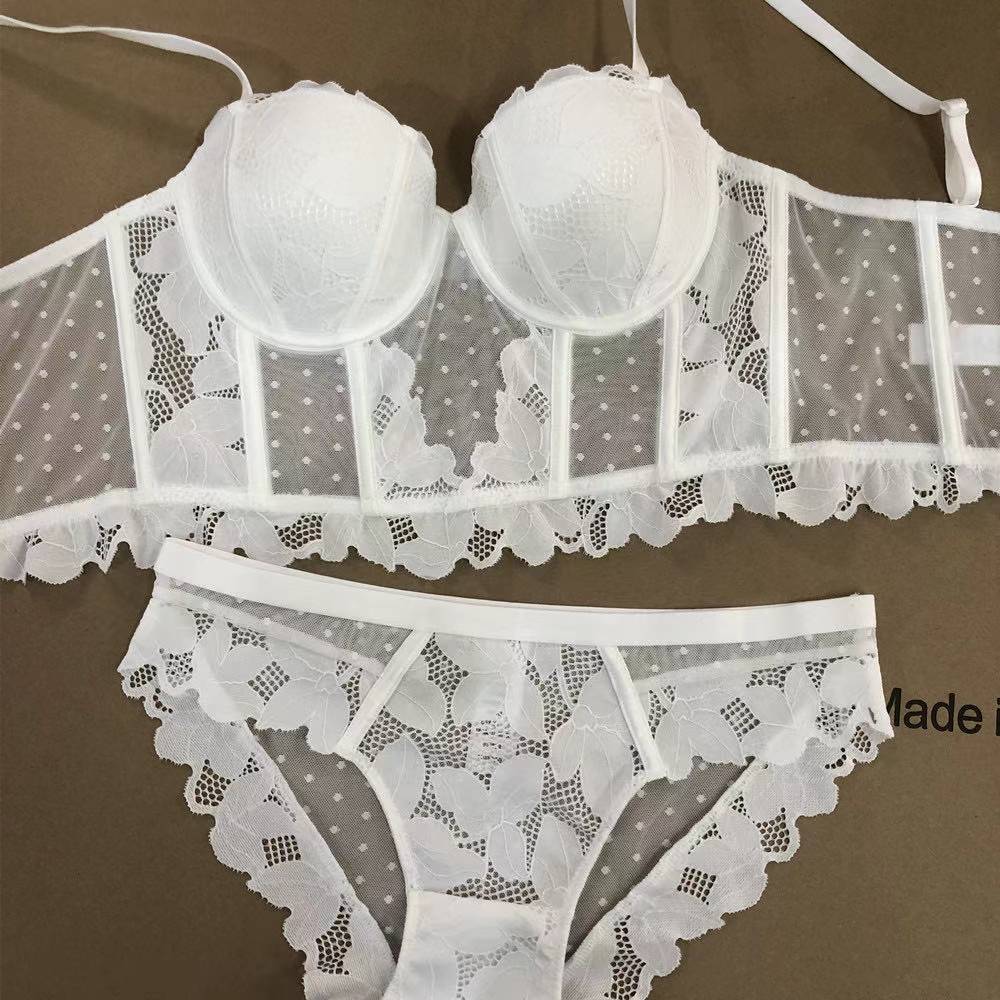 Bustier brassière push-up dentelle et culotte dentelle transparente ensemble lingerie fine L'eau Douce