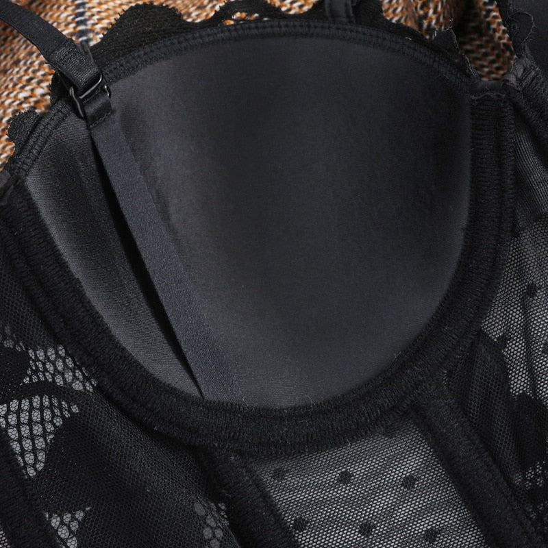 Bustier brassière push-up dentelle et culotte dentelle transparente ensemble lingerie fine L'eau Douce